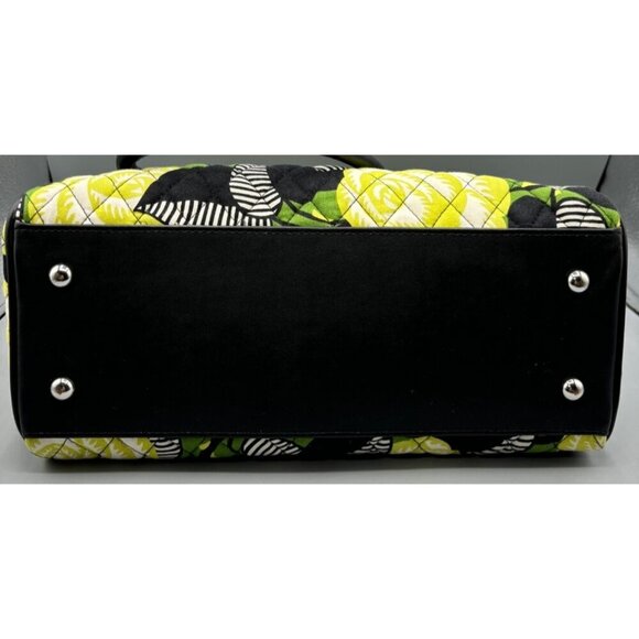 Vera Bradley La Neon Rose Quilted Floral Handbag Satchel Green Yellow Black - Picture 6 of 7